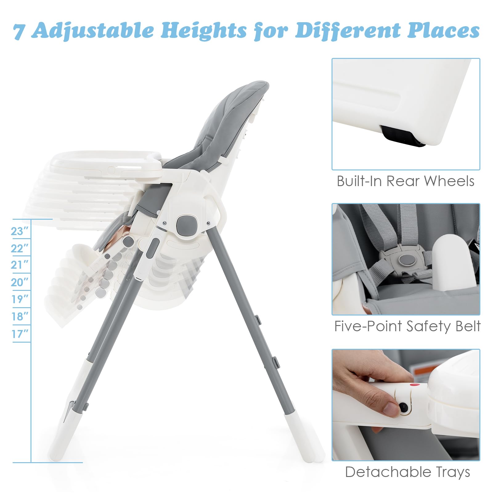 INFANS Foldable High Chair for Babies & Toddlers with Multiple Adjustable Backrest, Footrest and Seat Height