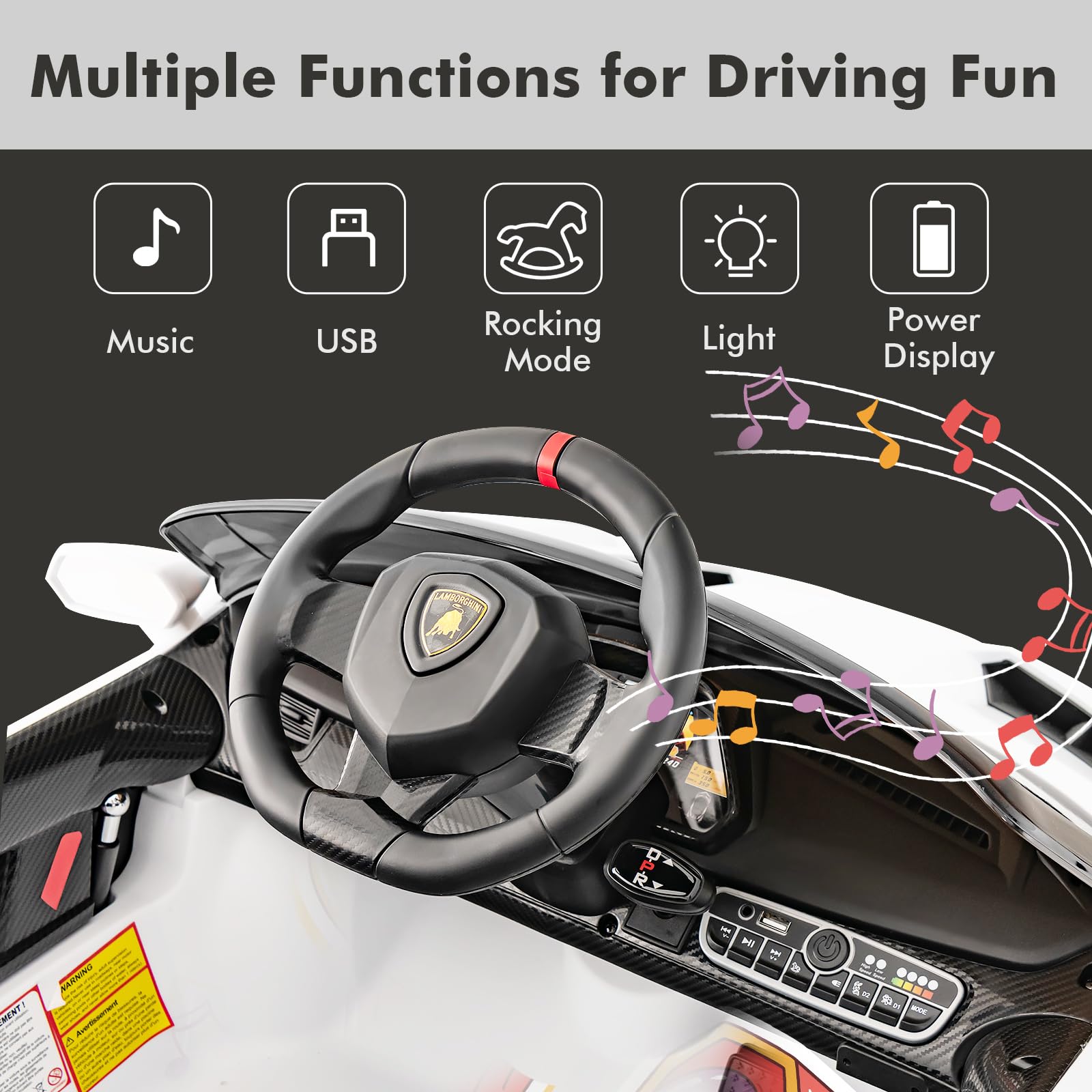 INFANS 2 Seater Kids Ride on Car, 12V 4WD Licensed Lamborghini Veneno Powered Electric Vehicle with Rocking Mode, Remote Control