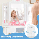 INFANS Kids Vanity, 2 in 1 Princess Makeup Desk Set, Wooden Dressing Table, Pretend Play Vanity Set