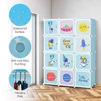 INFANS Children Wardrobe, Cute for Kids Bedroom Nursery Armoire with 12 Cube, Kid Clothes Storage Organizer