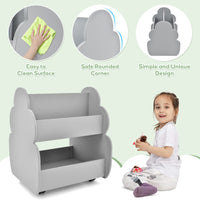 INFANS Kids Bookshelf with Wheels, Wooden Bookcase Toy Storage Cabinet Organizer Holder