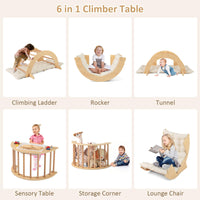 INFANS Wooden Arch Climber Rocker with Soft Cushion, 6 in 1 Montessori Climbing Toys for Toddlers, Gym Playset Gift for Kids
