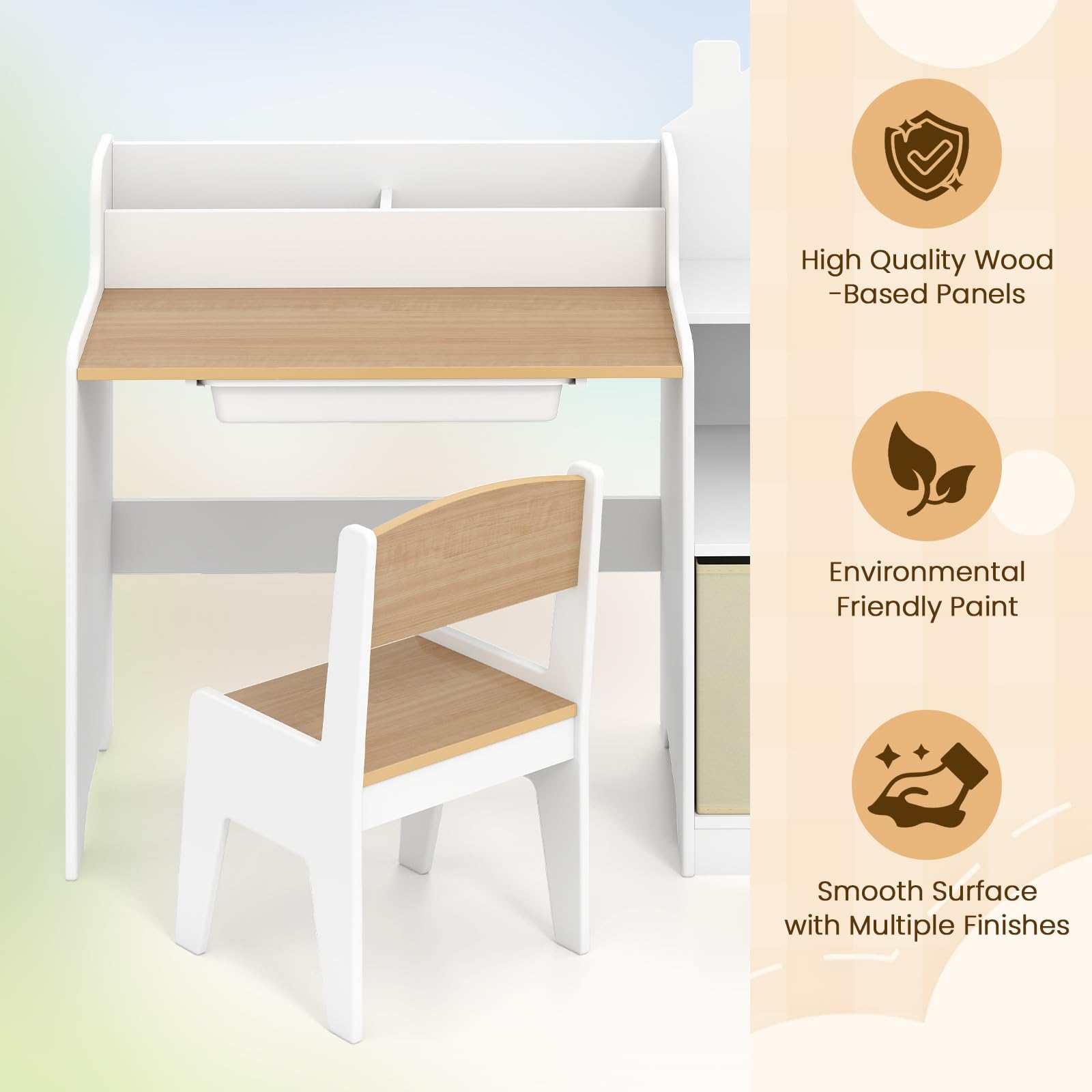 INFANS Kids Table and Chair Set, Toddler Art Craft Play Wood Activity Desk with Chairs, Children Furniture