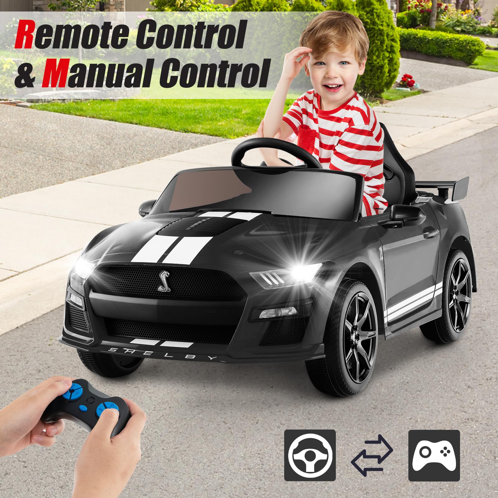 Licensed Ford Mustang GT500 Ride on Car for Kids by INFANS, Battery Powered Electric Vehicle with Remote Control, 37-96 months