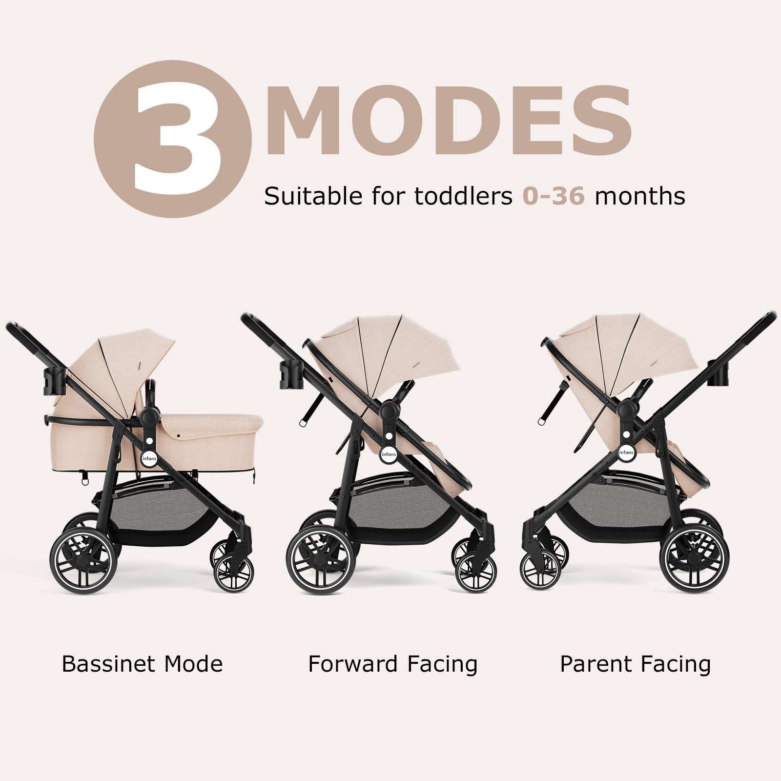 INFANS 2 in 1 Baby Stroller, High Landscape Infant Stroller, Foldable Pushchair