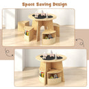 INFANS Toddler Table and Chair Set with 4 Storage Stools, Wooden Flower Shaped Nesting Table with Blackboard Drawers