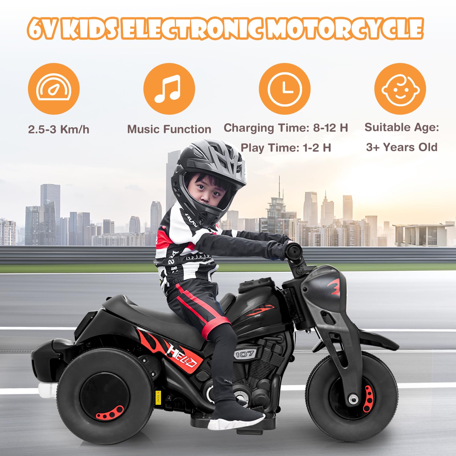 INFANS Kids Motorcycle, 6V Electric Ride on Car with Automatic Bubble Function for Children, Toddler Ages 3+
