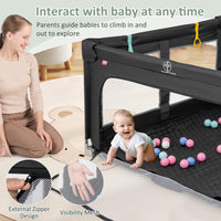 INFANS Foldable Baby Playpen with Mat, Large Baby Play Yard with 50 Ocean Balls, Fence Toddler Activity Center