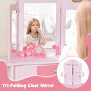 INFANS Kids Vanity, 2 in 1 Princess Makeup Desk Set, Wooden Dressing Table, Pretend Play Vanity Set