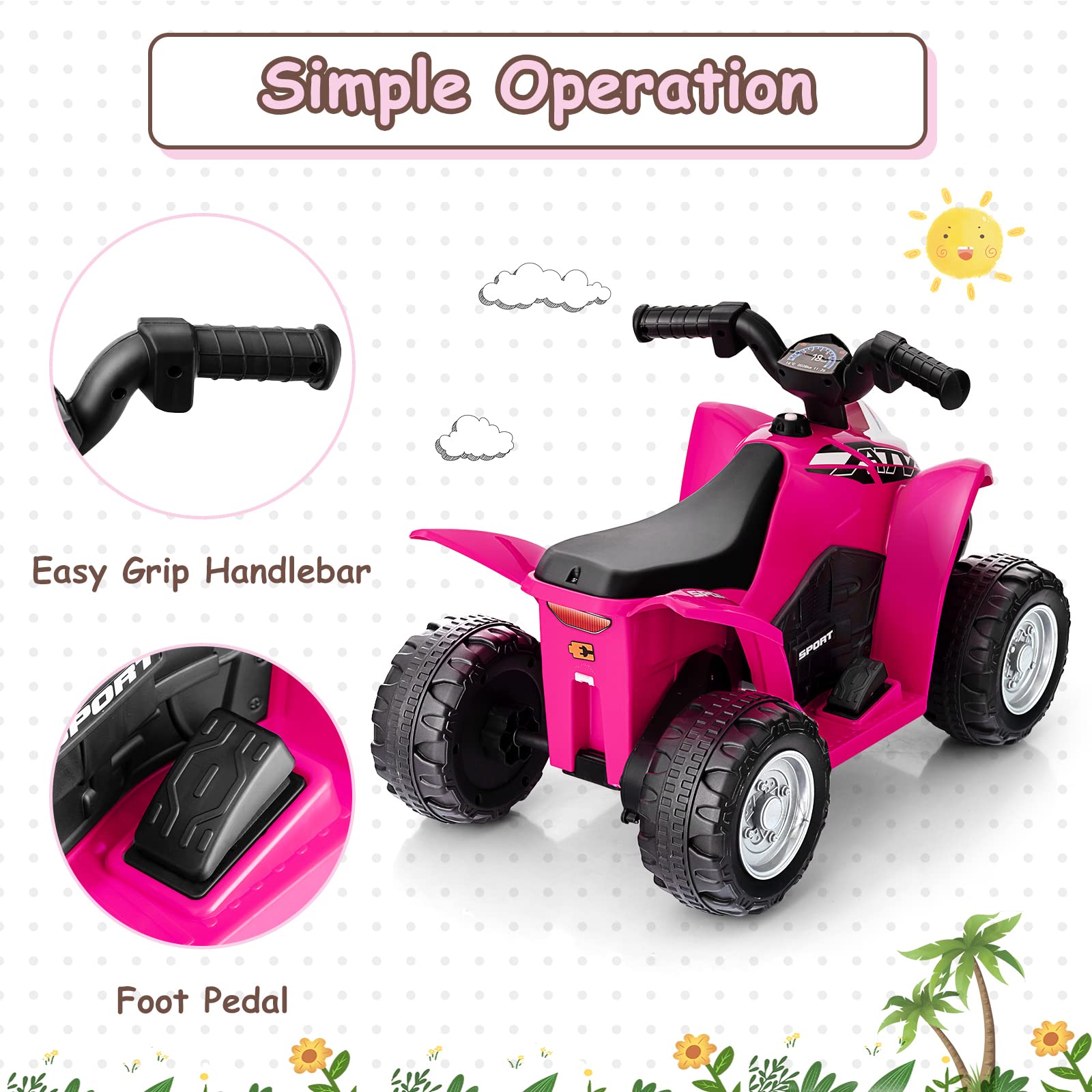 Infans Kids Ride on ATV, 6V Electric Vehicle for Toddlers, 4 Wheeler Battery Powered Motorized Quad Toy Car