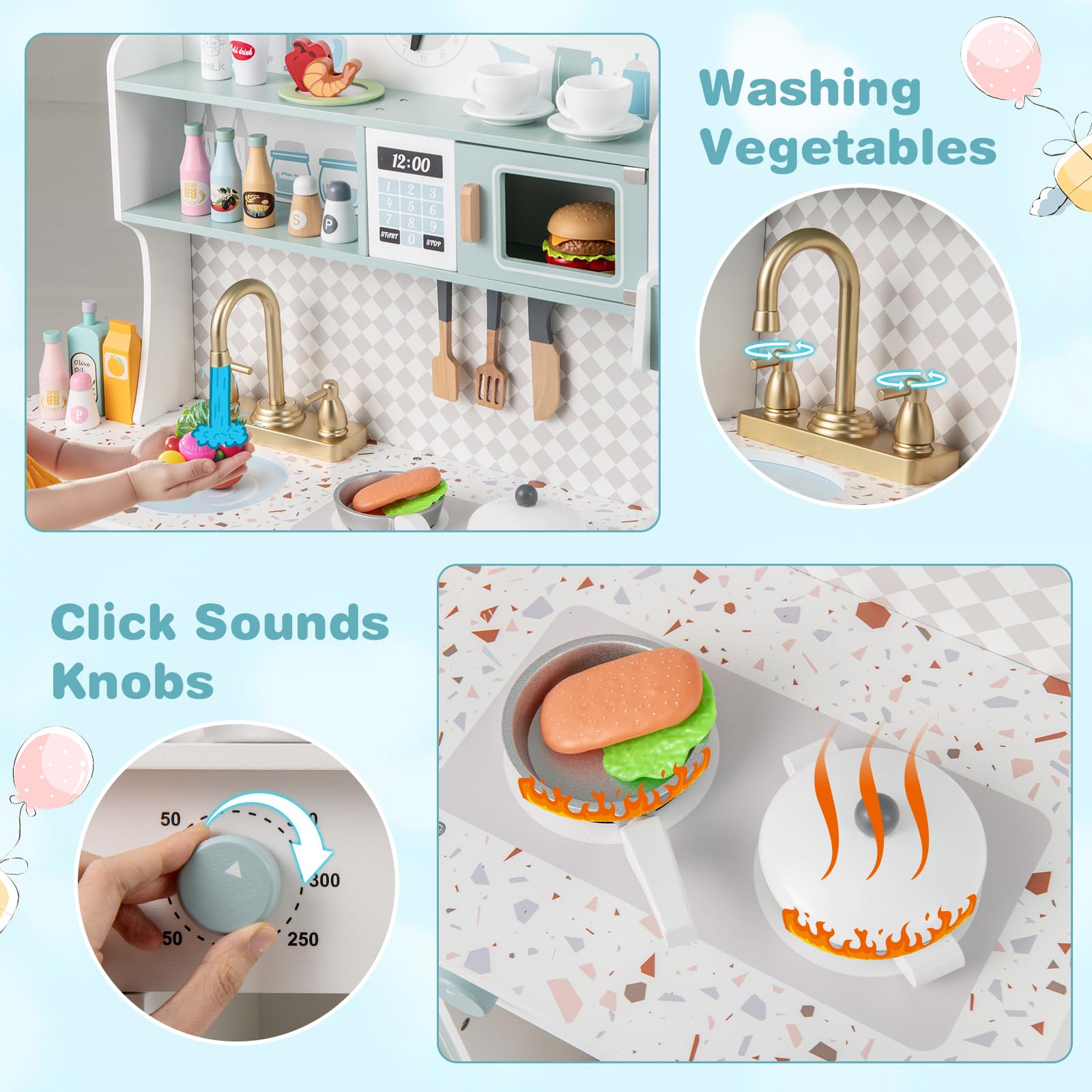 INFANS Kids Kitchen Playset, Toddler Wooden Kitchen Pretend Cooking Toy Set with Coffee Maker