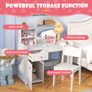 INFANS Kids Vanity, Princess Makeup Desk and Chair Set with Lights Mirror, Pretend Play Vanity Set for Toddler Girls