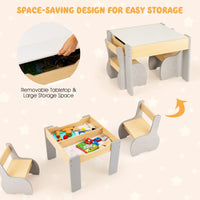 INFANS 3 in 1 Kids Table and Chair Set, Wood Multi Activity Table with Removable Tabletop, Detachable Blackboard