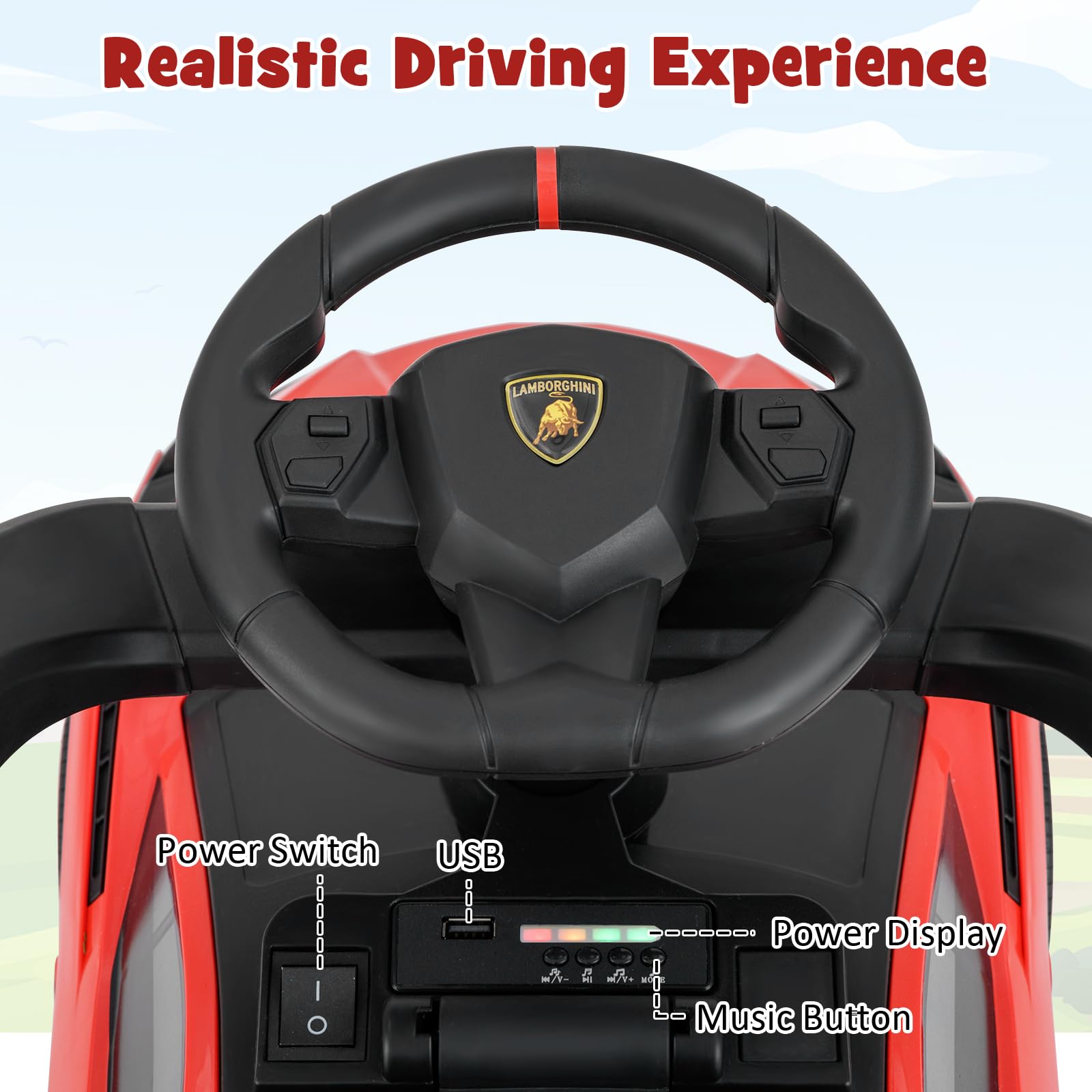 INFANS 3 in 1 Ride on Push Car, Licensed Lamborghini Baby Stroller Sliding Walking Car with Push Handle