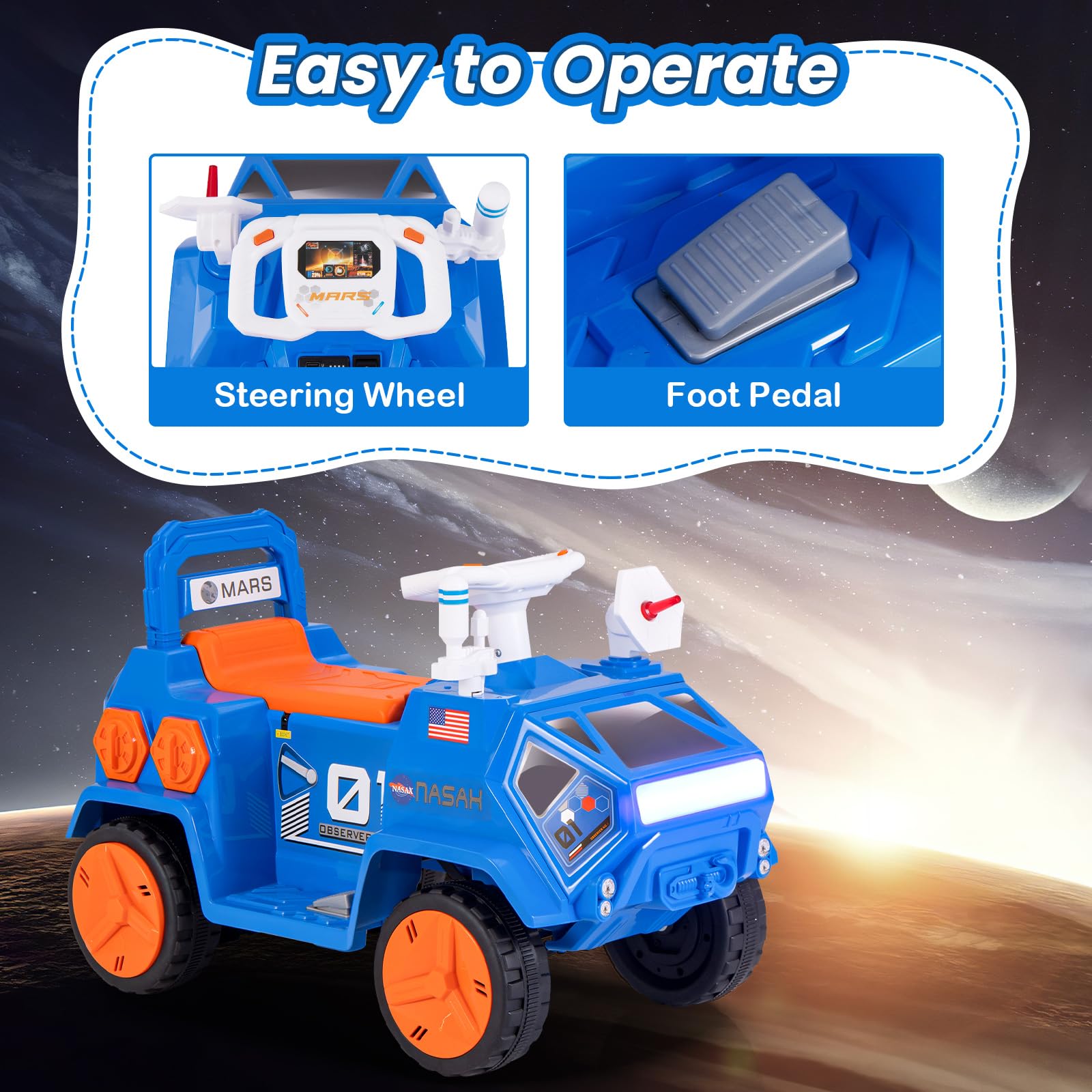 INFANS Ride on Car, 6V Electric Toy for Kids with Radar, Rocket, MP3, USB, Horn, 4-Wheeler Battery Powered Quad Gift for Toddlers