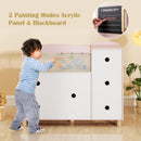 INFANS Kids Kitchen Playset, Toddler Wooden Pretend Cooking Toy Set with Acrylic Drawing Board Ice Machine Dishwasher
