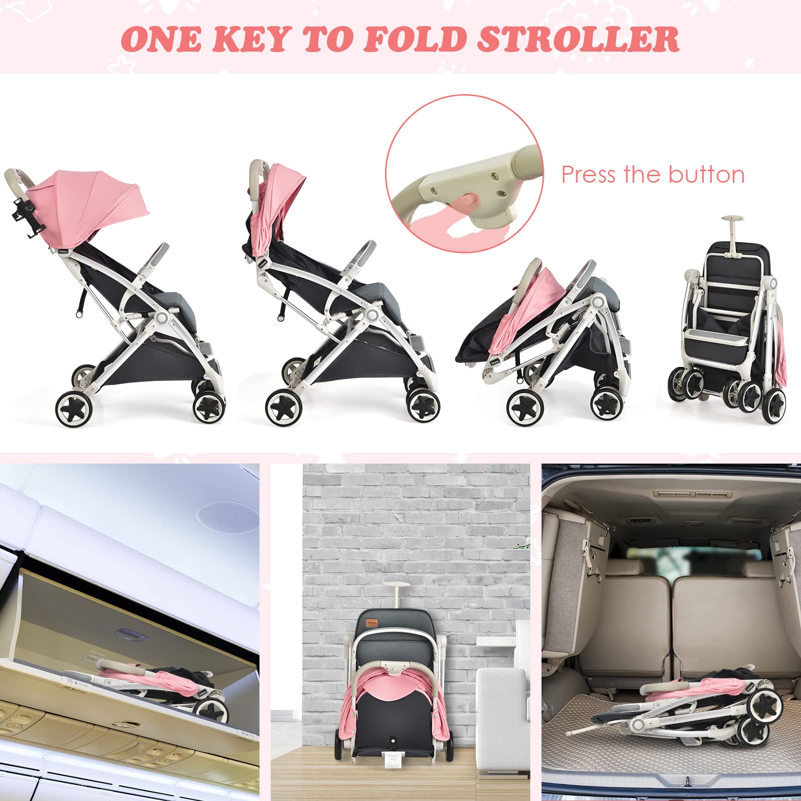INFANS Lightweight Baby Stroller for 0-36 Month, Compact Stroller with One-Hand Fold, Travel Stroller for Airplane