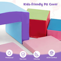 INFANS Climbing Toys for Toddlers, 7 Piece Indoor Baby Foam Blocks Soft Play Set with PU Leather