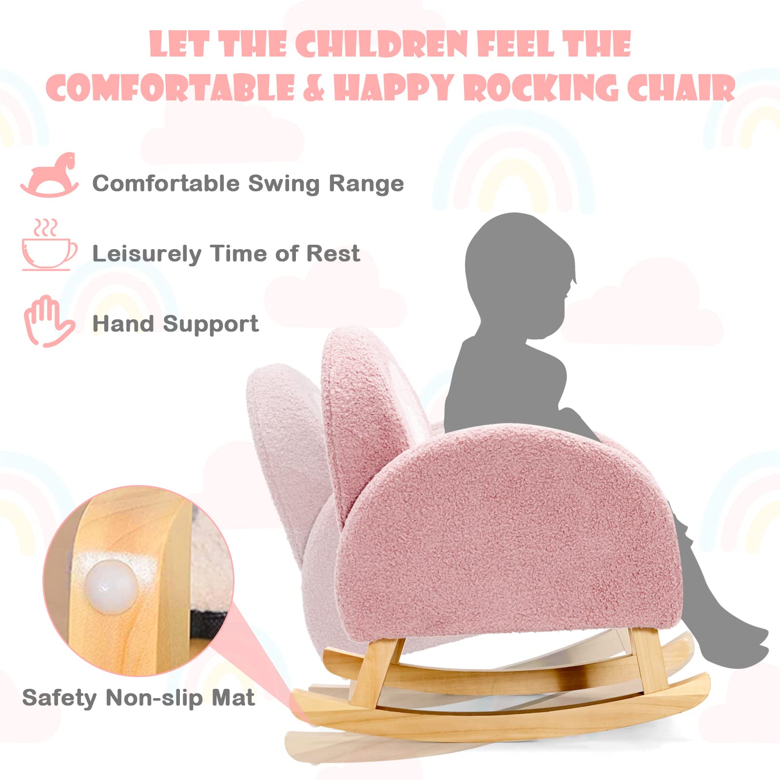 INFANS Kids Sofa, Toddler Rocking Chair with Solid Wooden Frame, Anti-Tipping Design, Plush Fabric, Children Armchair INFANS
