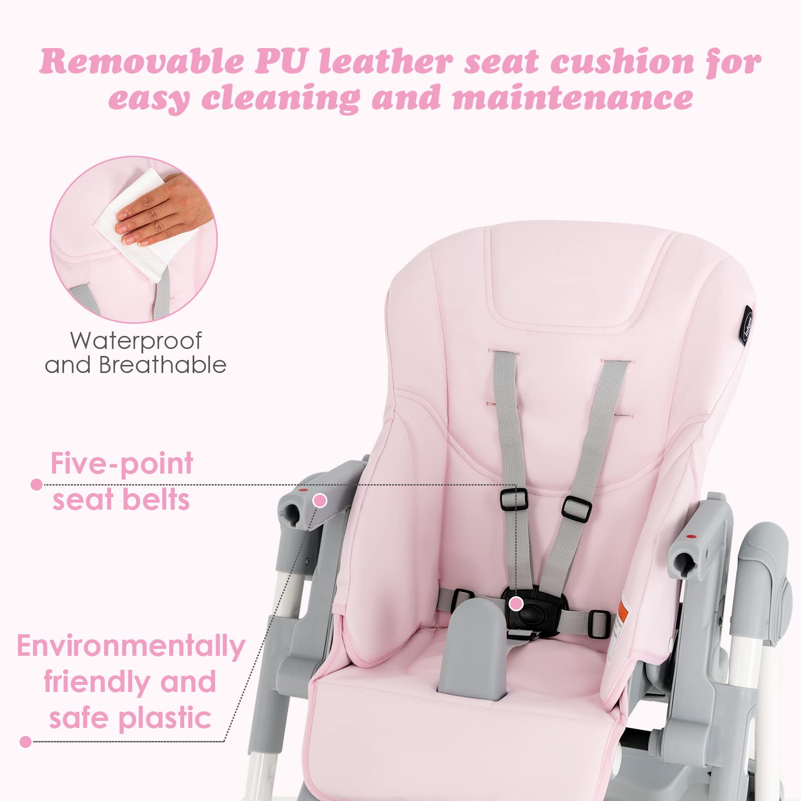 INFANS Foldable High Chair for Babies & Toddlers with Multiple Adjustable Backrest, Footrest and Seat Height