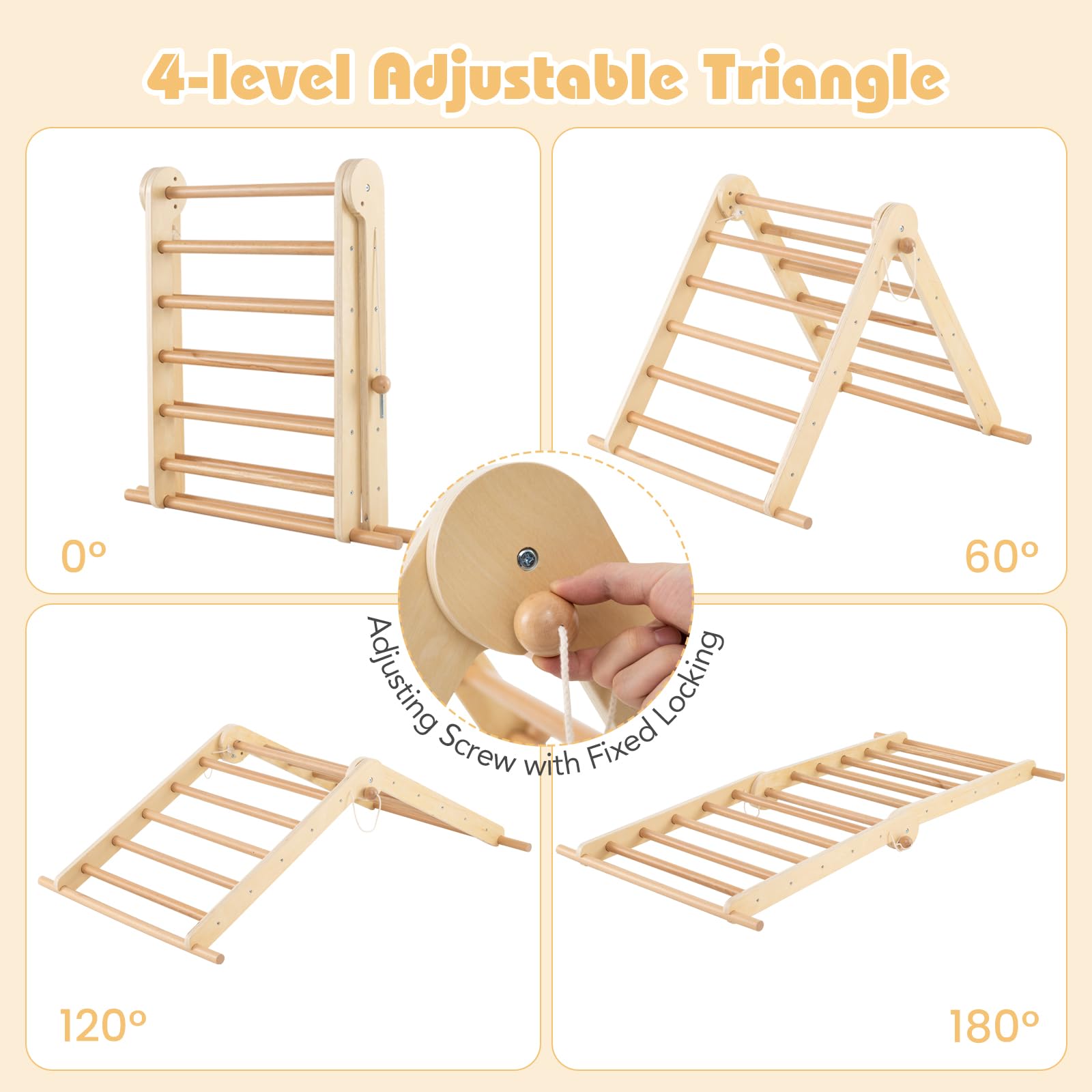 INFANS Pikler Triangle Set 7 in 1 Climbing Toys for Toddlers Foldable Baby Wood Montessori Jungle Gym