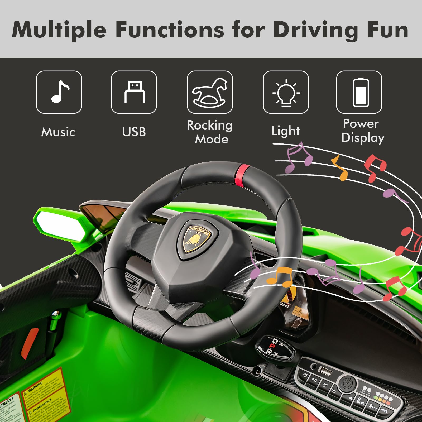 INFANS 2 Seater Kids Ride on Car, 12V 4WD Licensed Lamborghini Veneno Powered Electric Vehicle with Rocking Mode, Remote Control