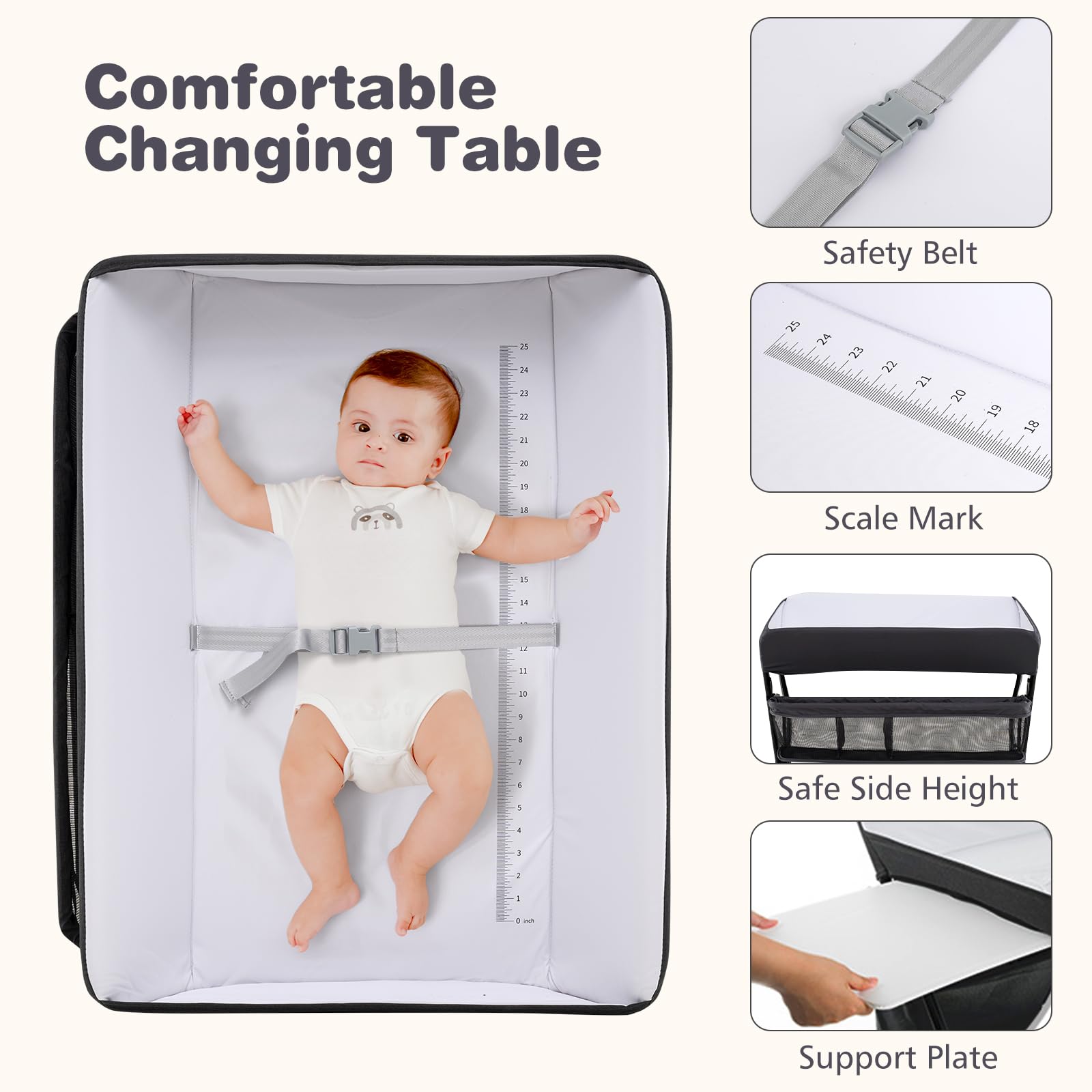 INFANS Baby Changing Table with Wheels, Portable Folding Diaper Station Nursery Organizer with Adjustable Height