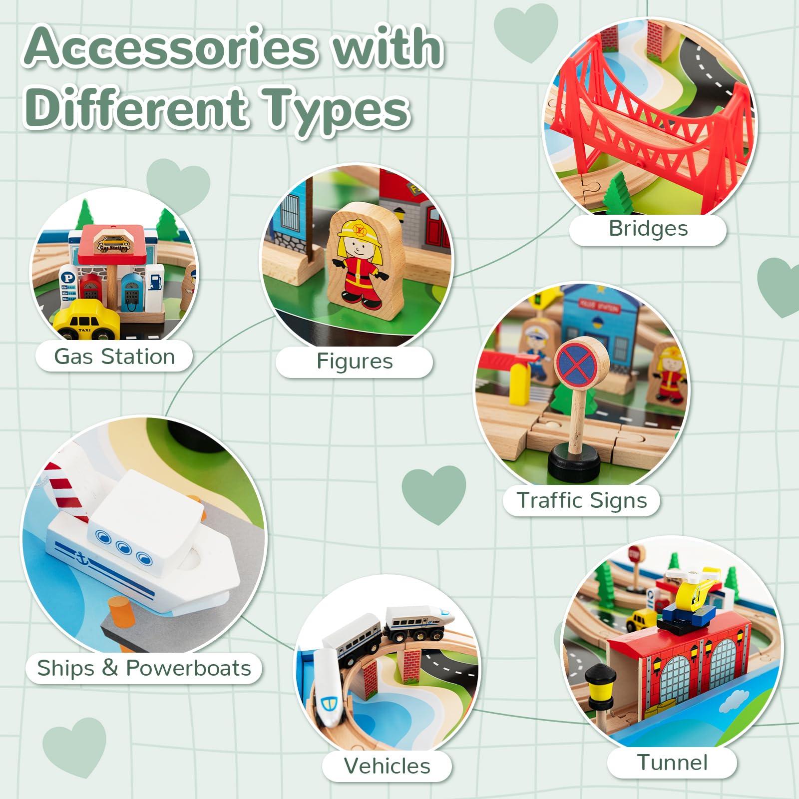 INFANS Train Table, 80 Pieces Wooden Kids Activity Toy Table Playset with Reversible Detachable Tabletop