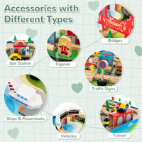 INFANS Train Table, 80 Pieces Wooden Kids Activity Toy Table Playset with Reversible Detachable Tabletop