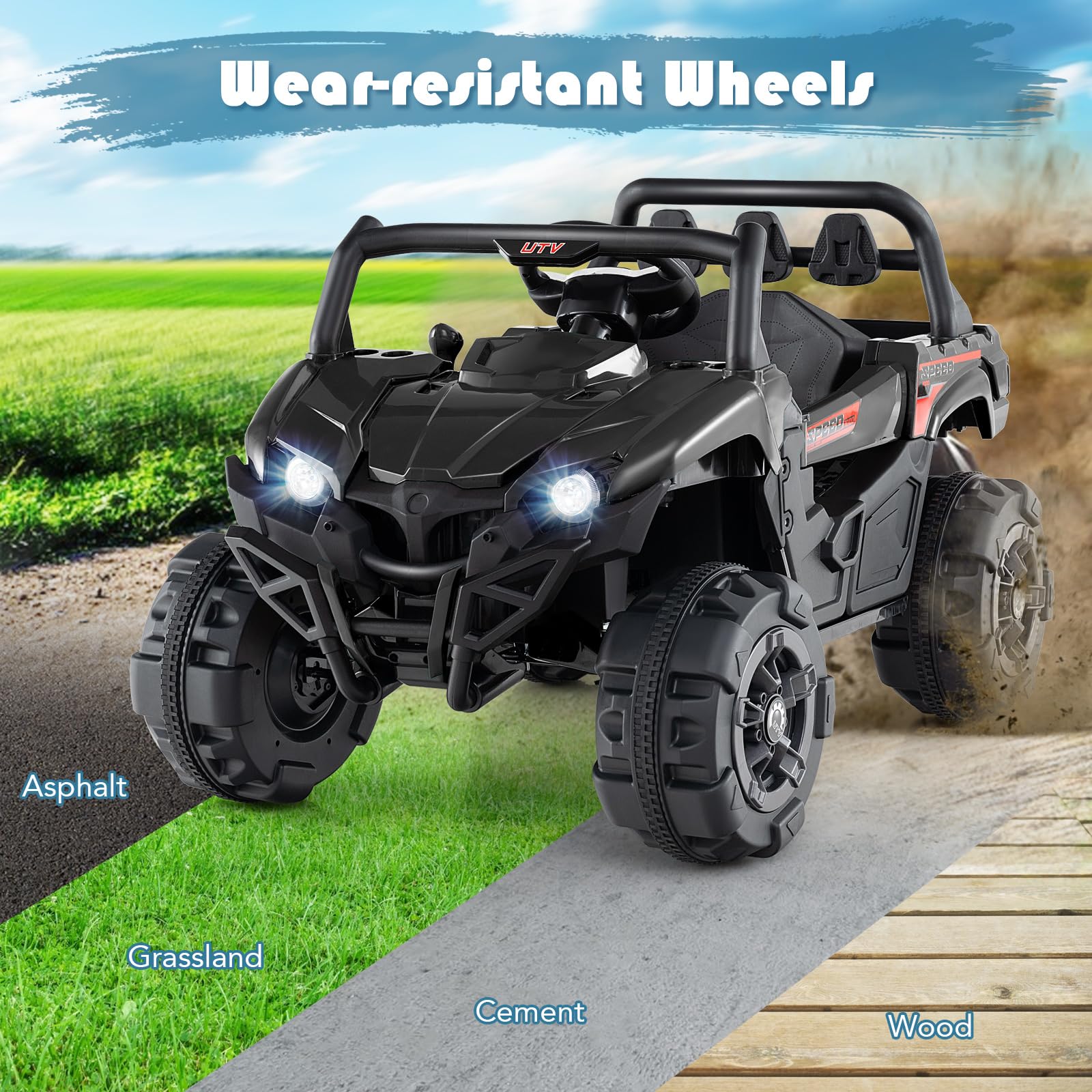 INFANS 12V Ride on Car UTV, Battery Powered Off-Road Kids Electric Vehicles with Remote Control, Music, Horn, MP3, Lights