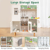 INFANS Kid Kitchen Playset, Toddler Wooden Pretend Cooking Set with Realistic Light & Sound, Stove, Sink, Microwave