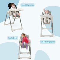 INFANS High Chair for Babies and Toddlers, Foldable Highchair with 7 Different Heights 4 Reclining Backrest Seat 3 Setting Footrest INFANS