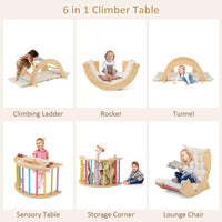 INFANS Wooden Arch Climber Rocker with Soft Cushion, 6 in 1 Montessori Climbing Toys for Toddlers, Gym Playset Gift for Kids