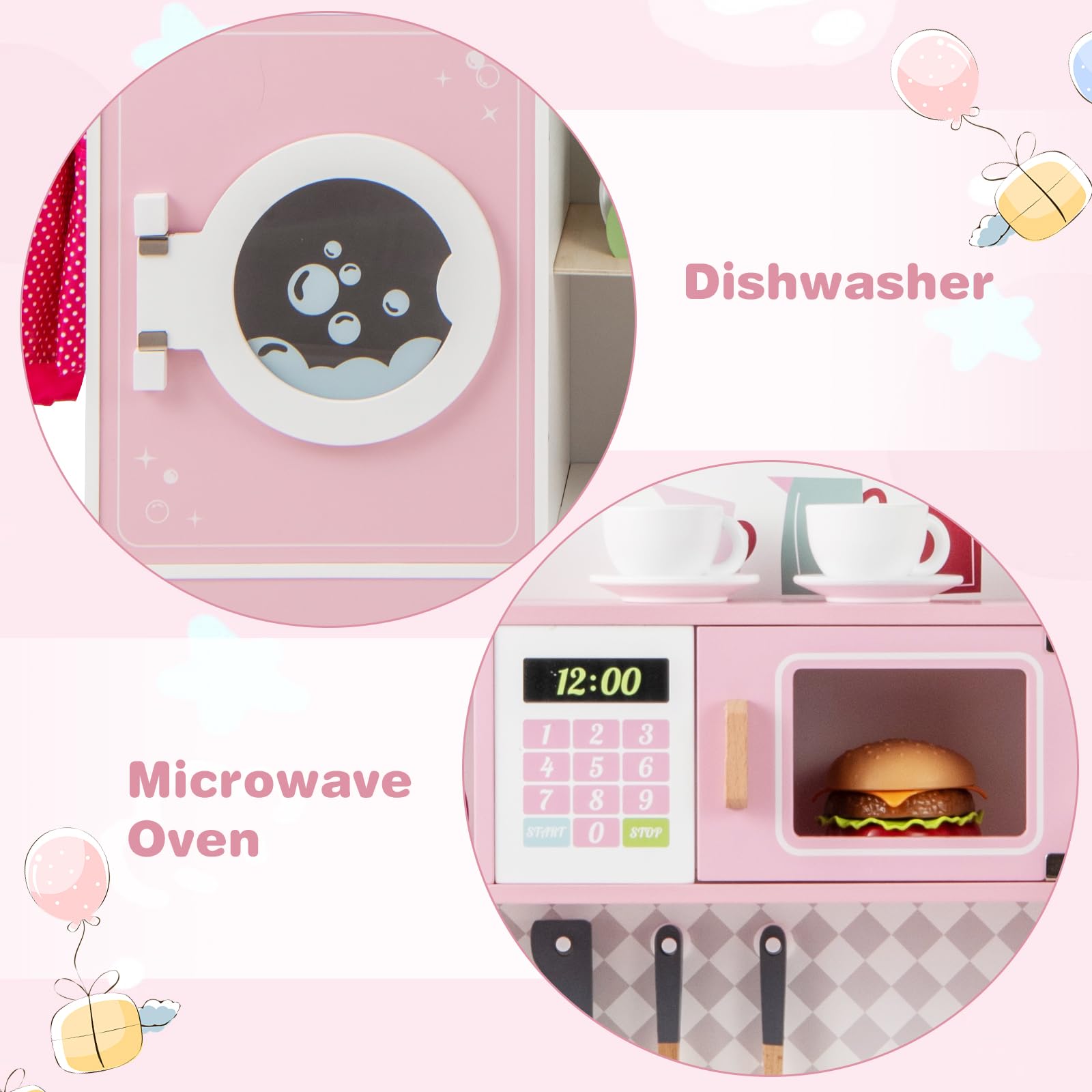 INFANS Kids Kitchen Playset, Toddler Wooden Kitchen Pretend Cooking Toy Set with Coffee Maker