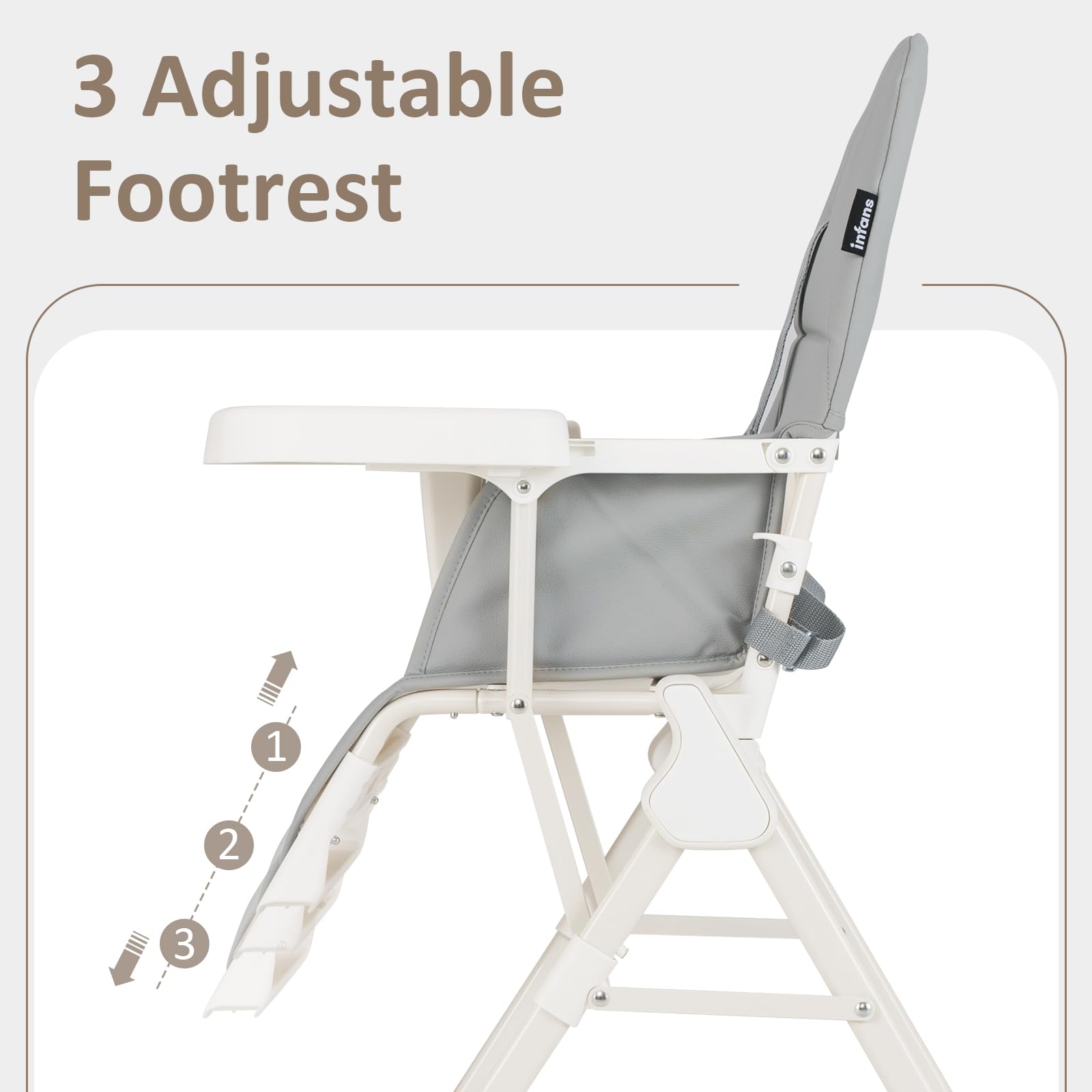 INFANS Baby High Chair, Quick Folding Portable Highchair for Babies and Toddlers with Adjustable Footrest Removable Dishwasher Tray PU Seat