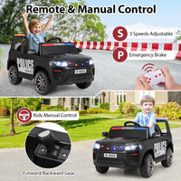 INFANS Ride on Police Car, 12V Kids Battery Powered Electric Vehicle with Siren, Flashing Lights, Bluetooth, Power Display