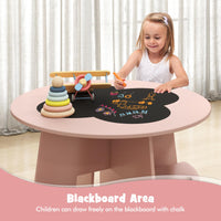 INFANS Toddler Table and Chair Set with 4 Storage Stools, Wooden Flower Shaped Nesting Table with Blackboard Drawers