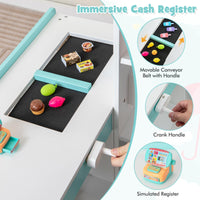 INFANS Kids Grocery Store Playset, Wooden Pretend Play Supermarket with LED Lights, Market Stand Toy