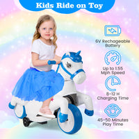 INFANS 2 in 1 Ride on Motorcycle and Horse, Unicorn 6V Battery Powered Ride on Toy with Up & Down Function, Kids Electric Vehicle