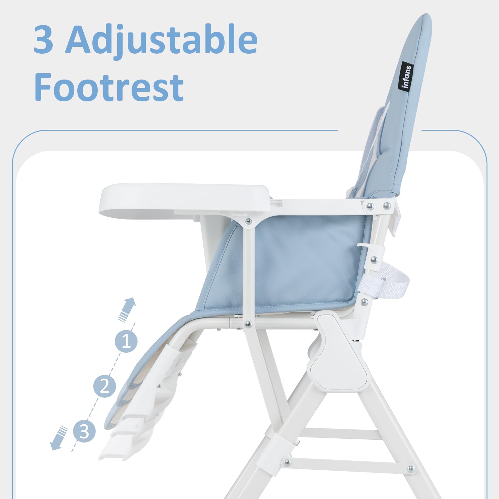 INFANS Baby High Chair, Quick Folding Portable Highchair for Babies and Toddlers with Adjustable Footrest Removable Dishwasher Tray PU Seat