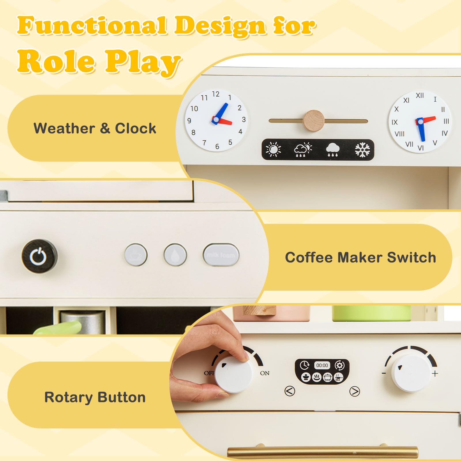 INFANS Kids Kitchen Playset Cooking Toy Kitchen Set with Coffee Machine Stove Removable Sink Microwave Storage Cabinet