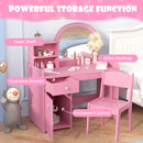 INFANS Kids Vanity, Princess Makeup Desk and Chair Set with Lights Mirror, Pretend Play Vanity Set for Toddler Girls