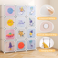INFANS Children Wardrobe, Cute for Kids Bedroom Nursery Armoire with 12 Cube, Kid Clothes Storage Organizer