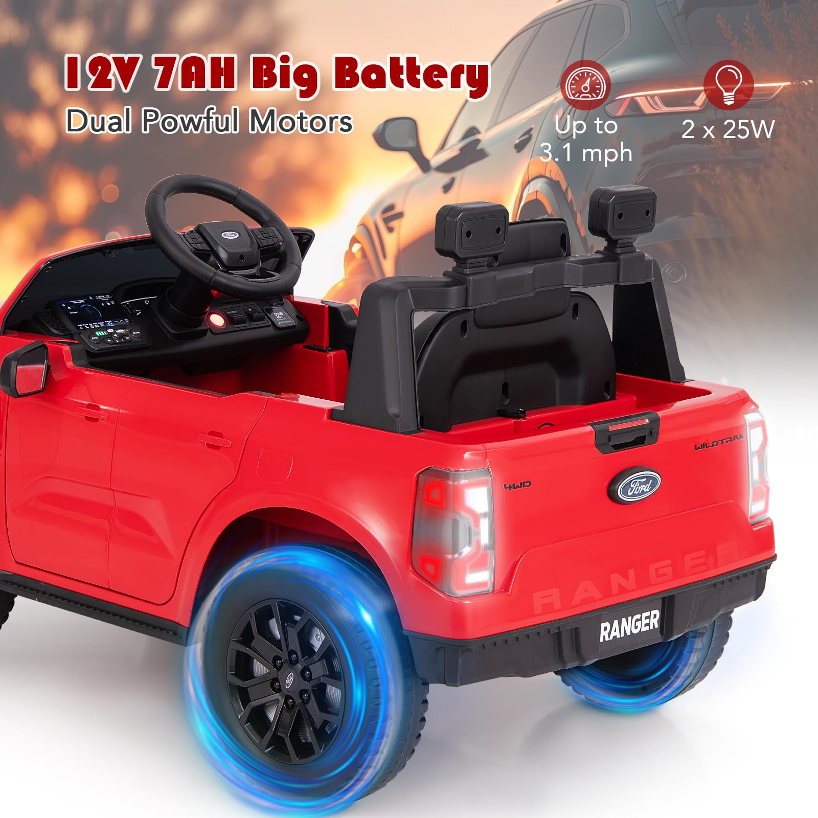 INFANS Licensed Ford Ranger Ride on Pickup Truck by INFANS, 12V Battery Powered Electric Vehicle for Kids with Remote Control