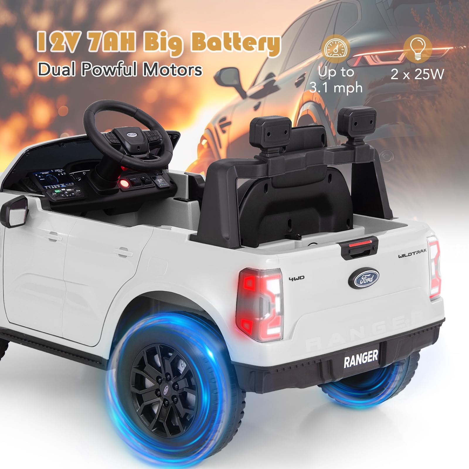 INFANS Licensed Ford Ranger Ride on Pickup Truck by INFANS, 12V Battery Powered Electric Vehicle for Kids with Remote Control