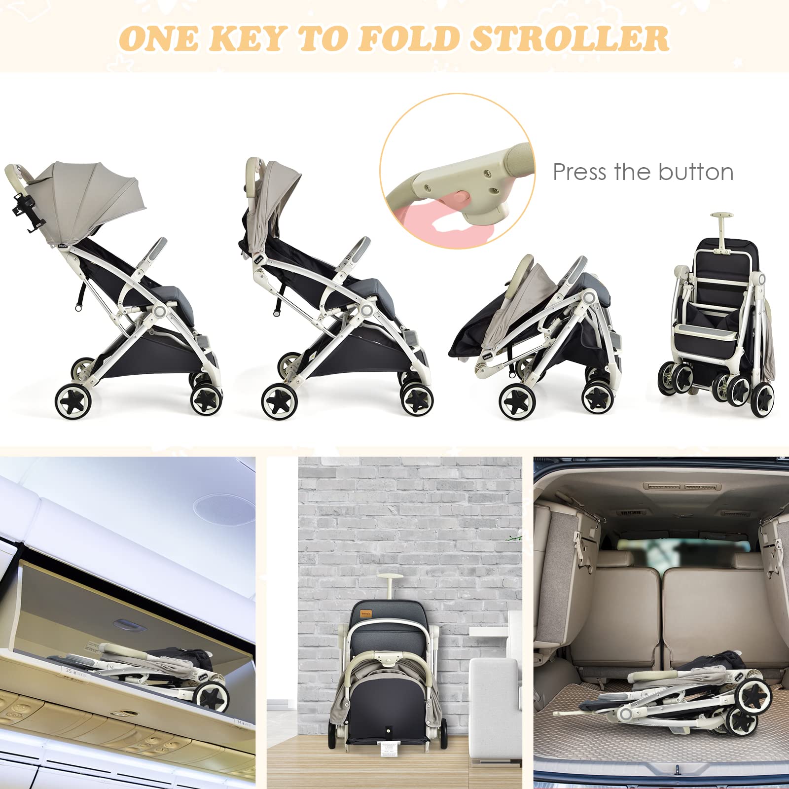 INFANS Lightweight Baby Stroller for 0-36 Month, Compact Stroller with One-Hand Fold, Travel Stroller for Airplane