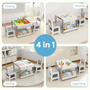 INFANS Kids Table and Chair Set, 4 in 1 Building Block Wooden Activity Desk with Reversible Tabletop for Toddlers