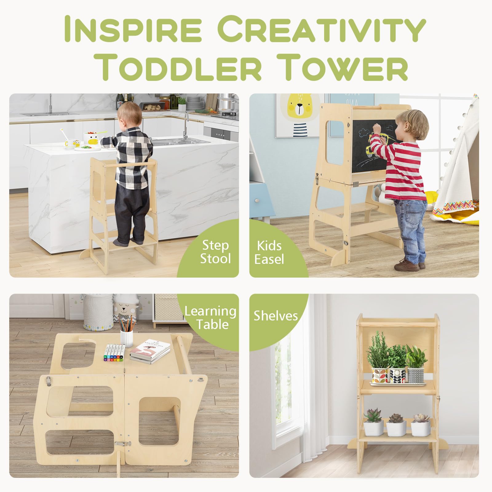 INFANS Climbing Toys for Toddlers, 8 in 1 Foldable Wood Pikler Montessori Jungle Gym, Indoor Kids Playground Climber Triangle Set