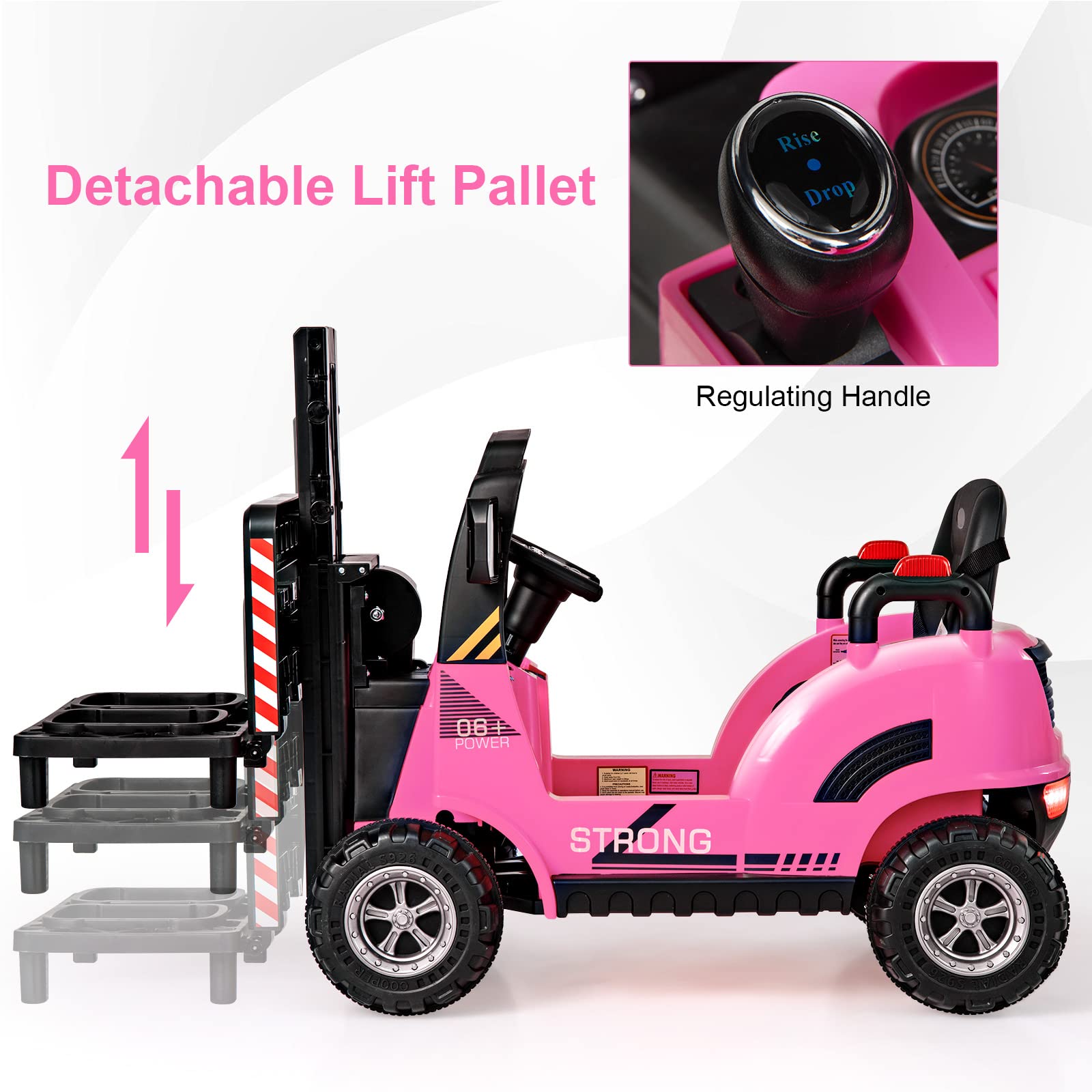 INFANS Ride on Forklift, 12V Kids Electric Vehicle Construction Truck with Liftable Fork and Pallet, Toddlers Battery Powered Car
