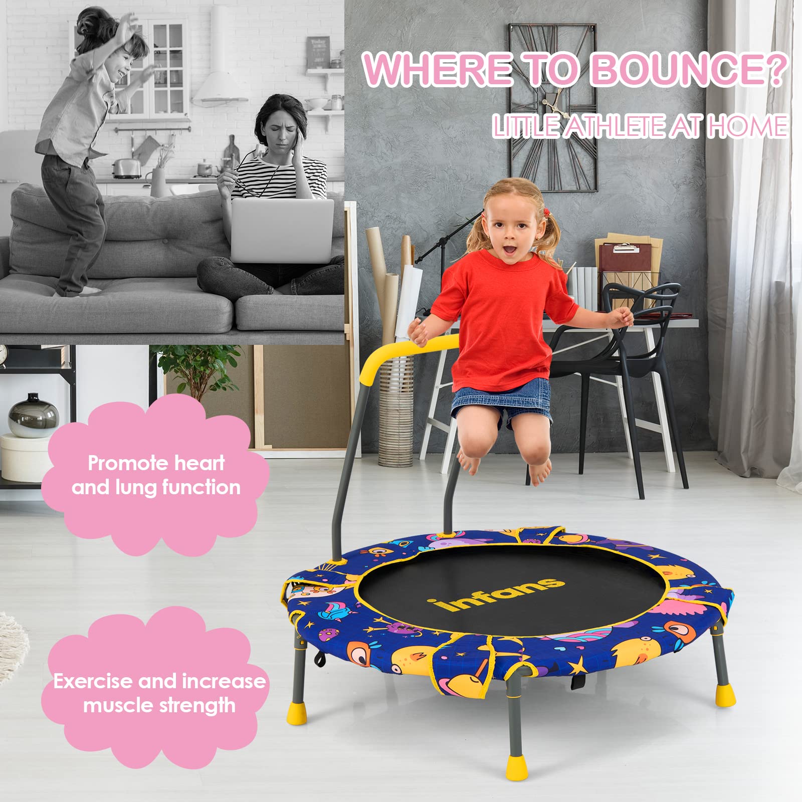 INFANS 2 in 1 Swing and Trampoline Combo, 36 Inch Foldable Hammock Saucer Tree Swing Bouncer